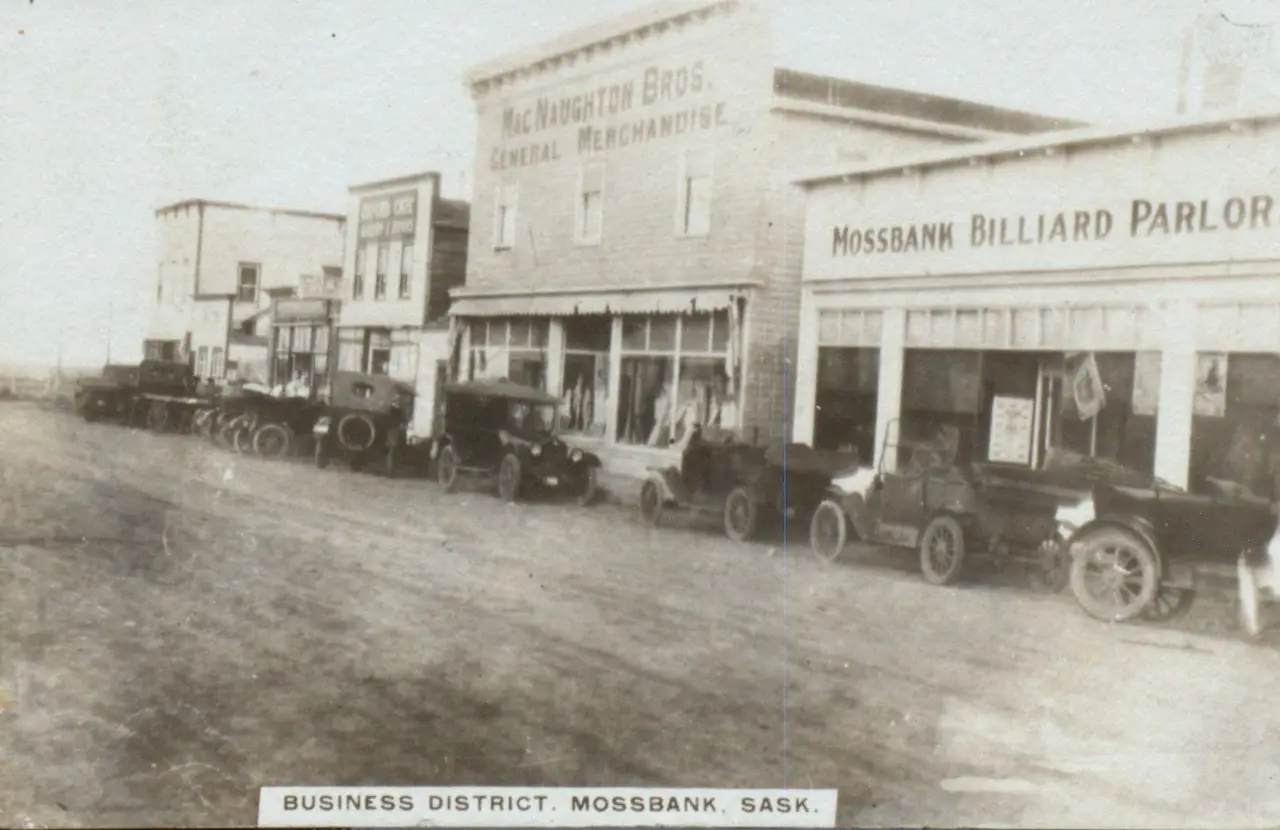 Business District, Mossbank, about 1920